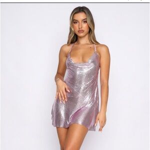 NWT white fox iconic image chain link dress pink